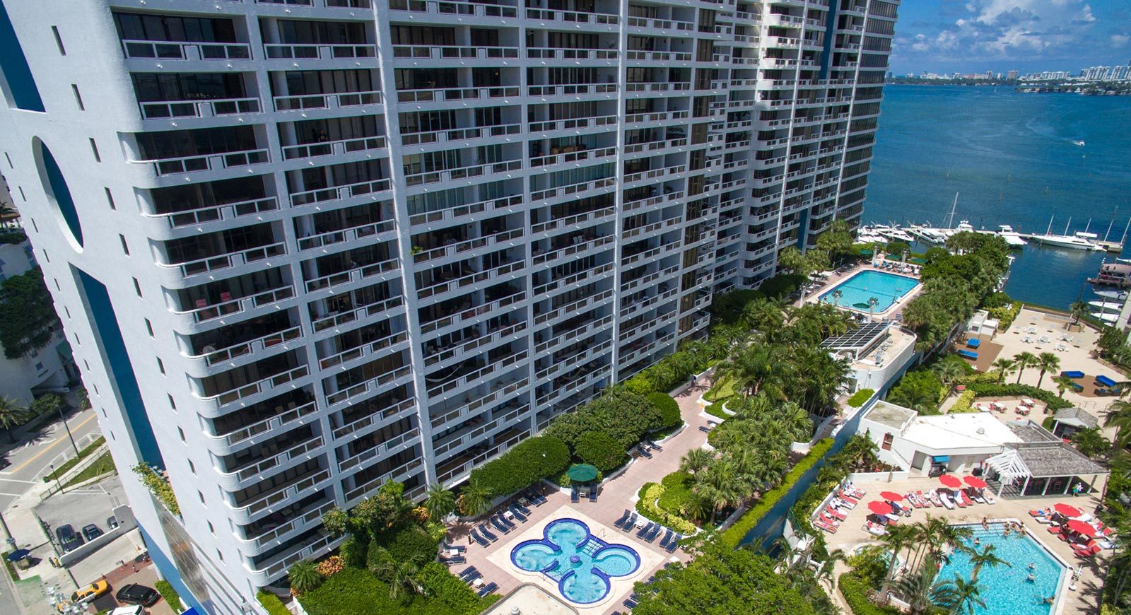 The Grand condominium pool arial shot
